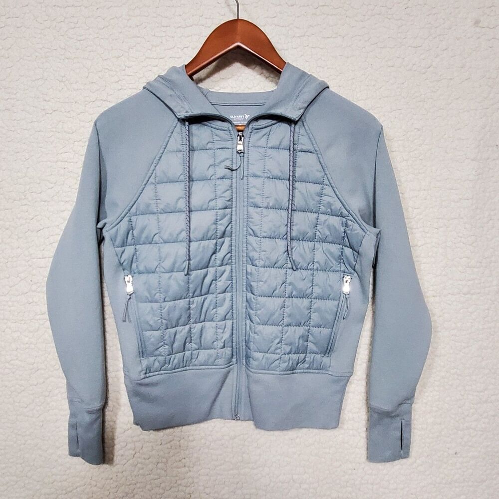 Old Navy Active Dynamic Quilted Hoodie Jacket Gray Women's Size XS Zip Pockets